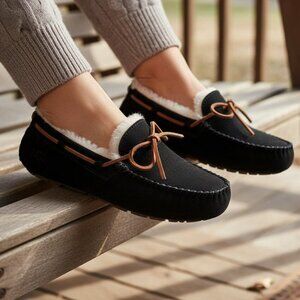 UGG Slippers 6 Women Dakota Moccasin Suede Fuzzy Fur Slip-on House Shoes Loafer